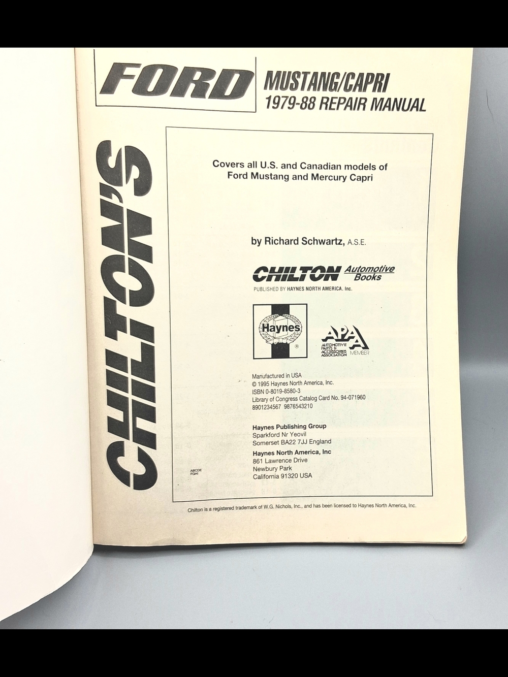 1979-88 Ford Mustang/Capri Repair Manual ChiltonCHILTON AUTOMOTIVE REPAIR MANUAL - Picture 9 of 11